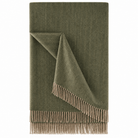 Recycled Wool Herringbone Blanket with Fringe - Soft Warm Throw - OLIVE - Heritage Of Scotland -