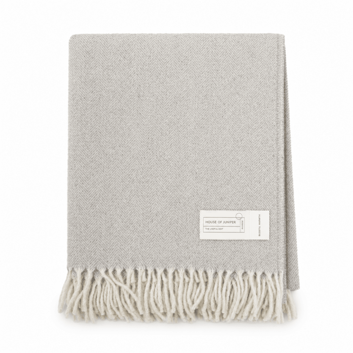 Recycled Wool Herringbone Blanket with Fringe - Soft Warm Throw - OYSTER GREY - Heritage Of Scotland -