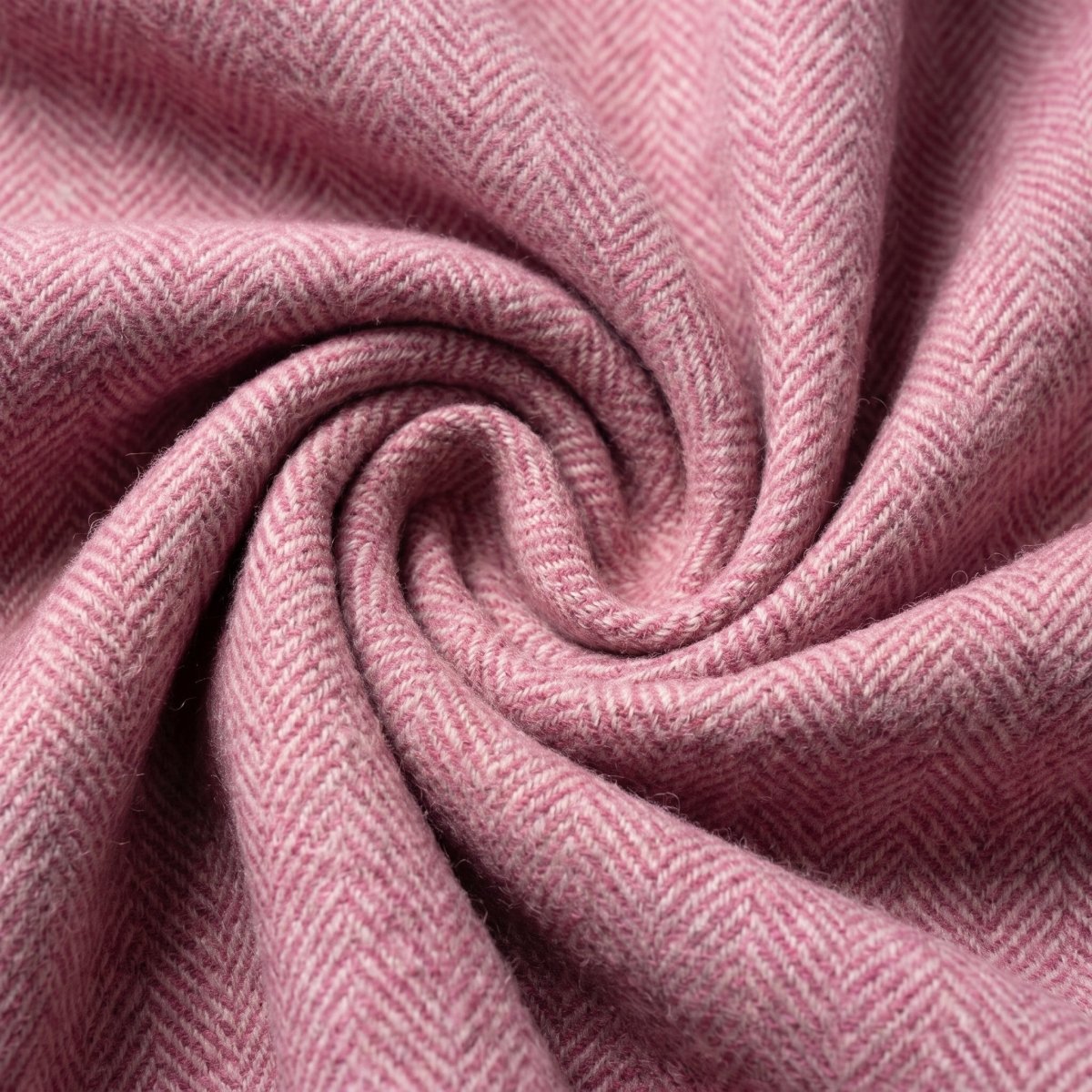 Recycled Wool Herringbone Blanket with Fringe - Soft Warm Throw - PINK - Heritage Of Scotland -