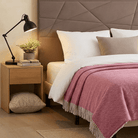 Recycled Wool Herringbone Blanket with Fringe - Soft Warm Throw - PINK - Heritage Of Scotland -