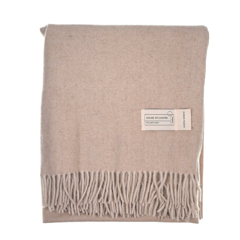 Recycled Wool Herringbone Blanket with Fringe – Soft Warm Throw - Heritage Of Scotland - Spice