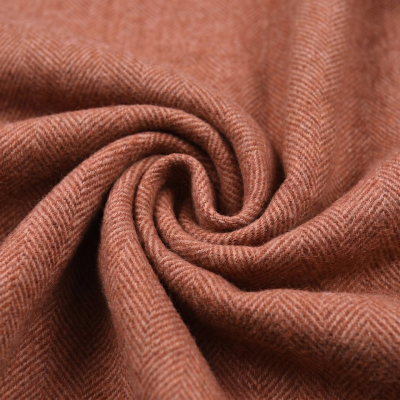 Recycled Wool Herringbone Blanket with Fringe – Soft Warm Throw - Heritage Of Scotland - Spice