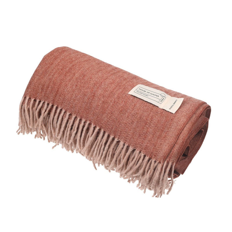 Recycled Wool Herringbone Blanket with Fringe – Soft Warm Throw - Heritage Of Scotland - Spice