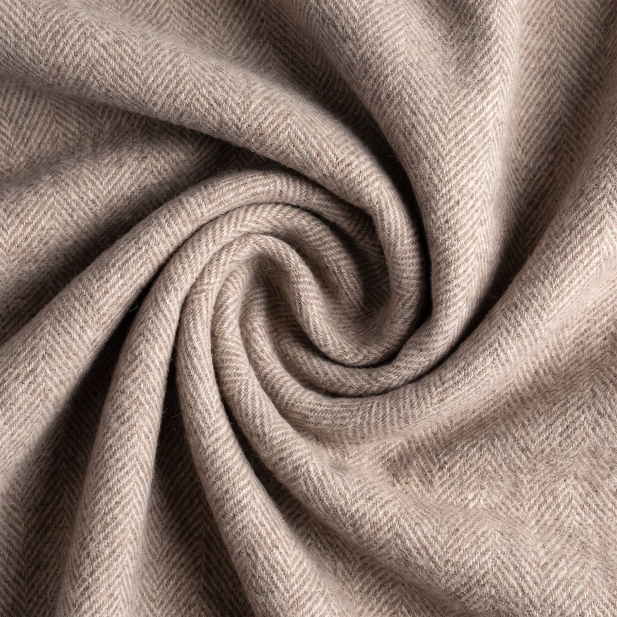 Recycled Wool Herringbone Blanket with Fringe - Soft Warm Throw - TAUPE - Heritage Of Scotland -