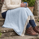 Recycled Wool Herringbone Knee Blanket – Pastel Fringed Throw - CORNFLOWER - Heritage Of Scotland -