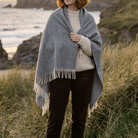 Recycled Wool Herringbone Knee Blanket – Pastel Fringed Throw - DENIM - Heritage Of Scotland -