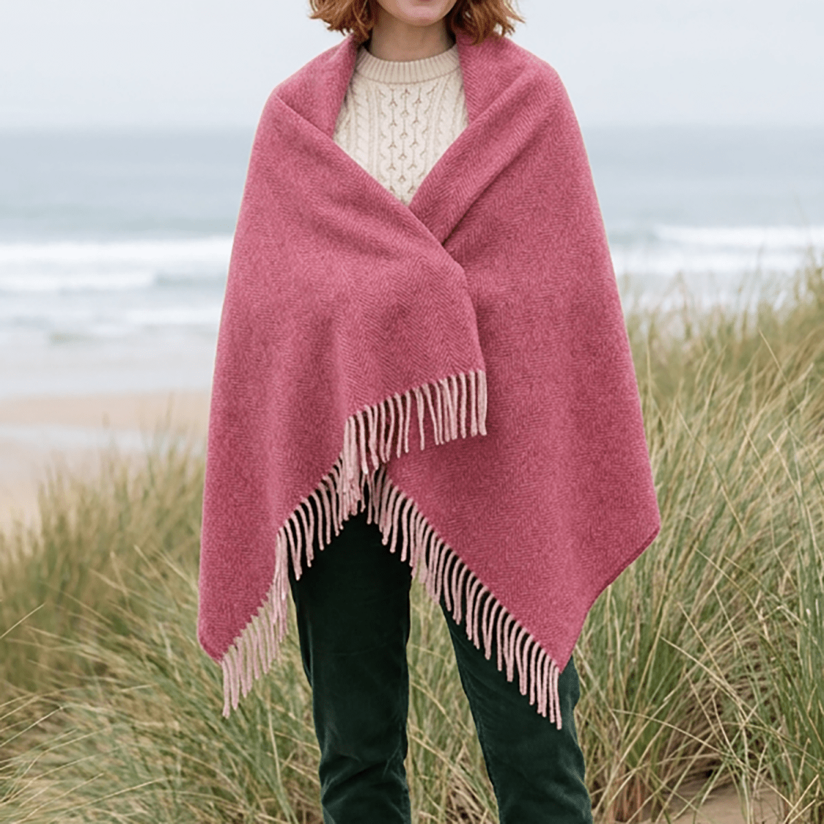 Recycled Wool Herringbone Knee Blanket – Pastel Fringed Throw - EMINENCE - Heritage Of Scotland -
