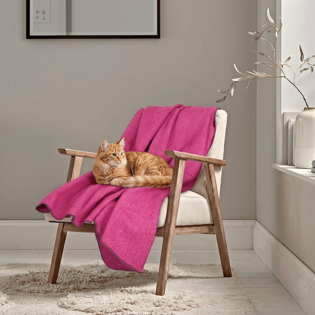 Recycled Wool Herringbone Pet Blanket – 150cm x 90cm - PINK - Heritage Of Scotland -