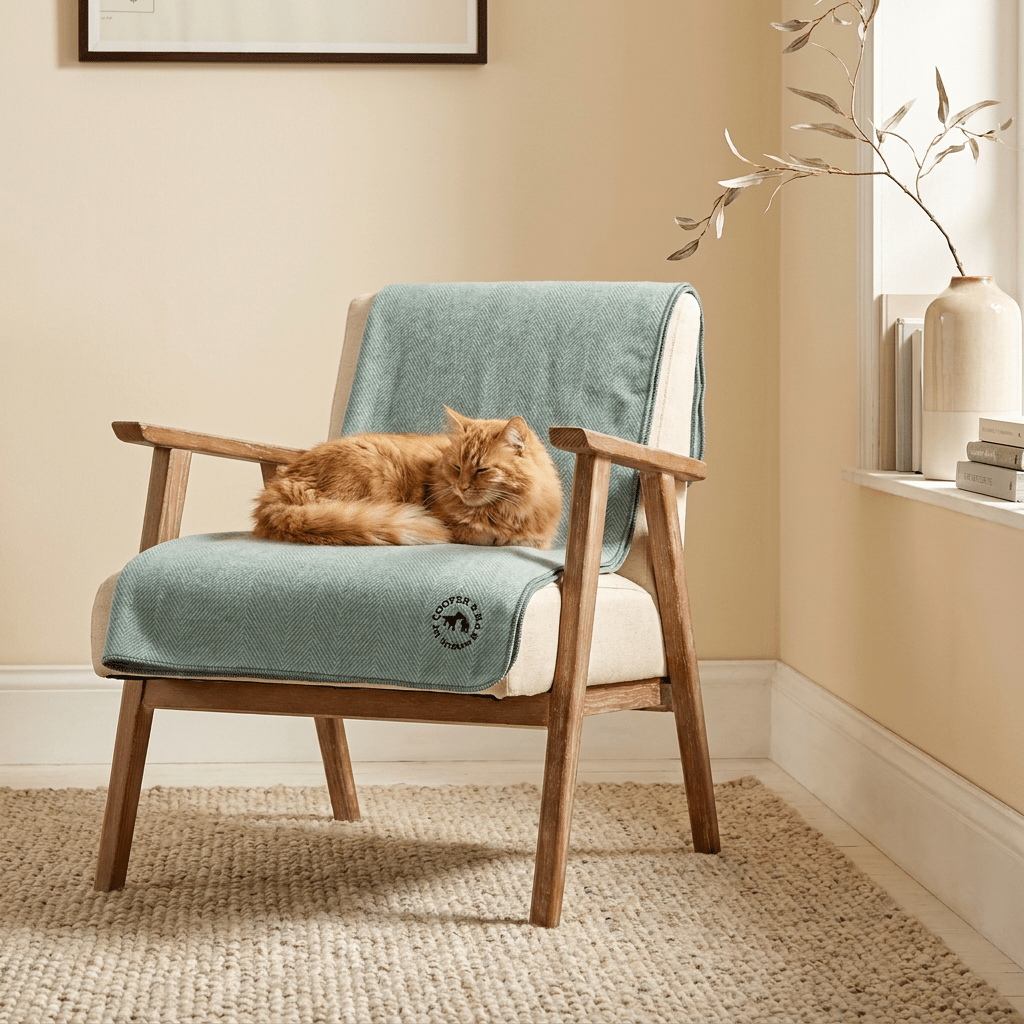 Recycled Wool Herringbone Pet Blanket – 150cm x 90cm - PISTACHIO - Heritage Of Scotland -