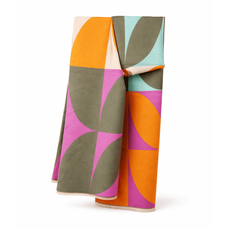 Retro Geometric Scarf - Elegant Everyday Shawl - Heritage Of Scotland - PINK/OCHRE