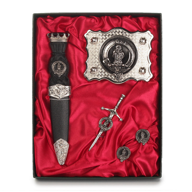 Robertson Clan Badge, Kilt Pin, Lapel Pin, Cufflinks, Keyring/Key Fob & Gift Set — Fine Pewter by Art Pewter — Made in Scotland (Shiny Finish) - Heritage Of Scotland - Gift Set