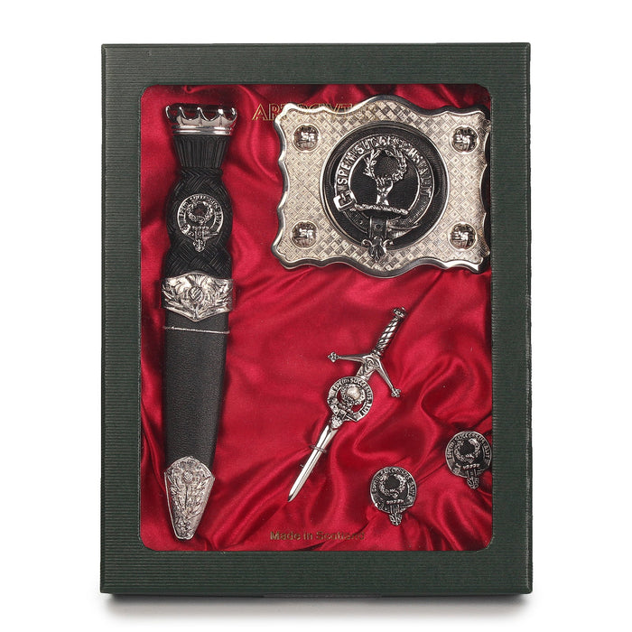 Ross Clan Badge, Kilt Pin, Lapel Pin, Cufflinks, Keyring/Key Fob & Gift Set — Fine Pewter by Art Pewter — Made in Scotland (Shiny Finish) - Heritage Of Scotland - Gift Set