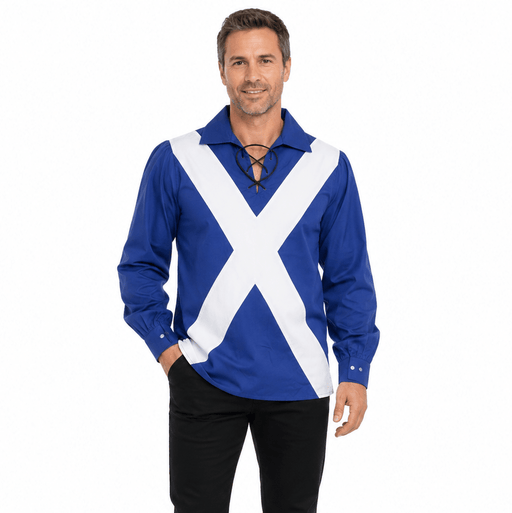 Royal Blue Scotland Saltire Lace-Up Ghillie Shirt Top - Heritage Of Scotland - SALTIRE ROYAL / S