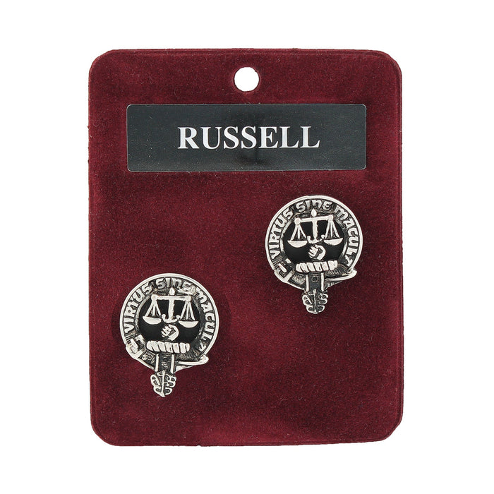 Russell Clan Badge, Kilt Pin, Lapel Pin, Cufflinks, Keyring/Key Fob & Gift Set — Fine Pewter by Art Pewter — Made in Scotland (Shiny Finish) - Heritage Of Scotland - Cufflinks