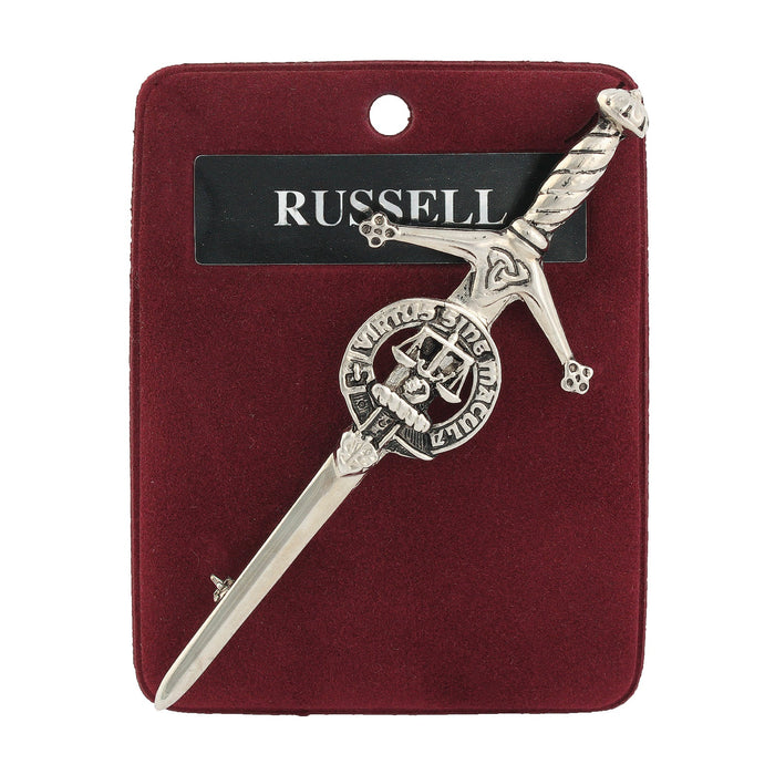 Russell Clan Badge, Kilt Pin, Lapel Pin, Cufflinks, Keyring/Key Fob & Gift Set — Fine Pewter by Art Pewter — Made in Scotland (Shiny Finish) - Heritage Of Scotland - Kilt Pin
