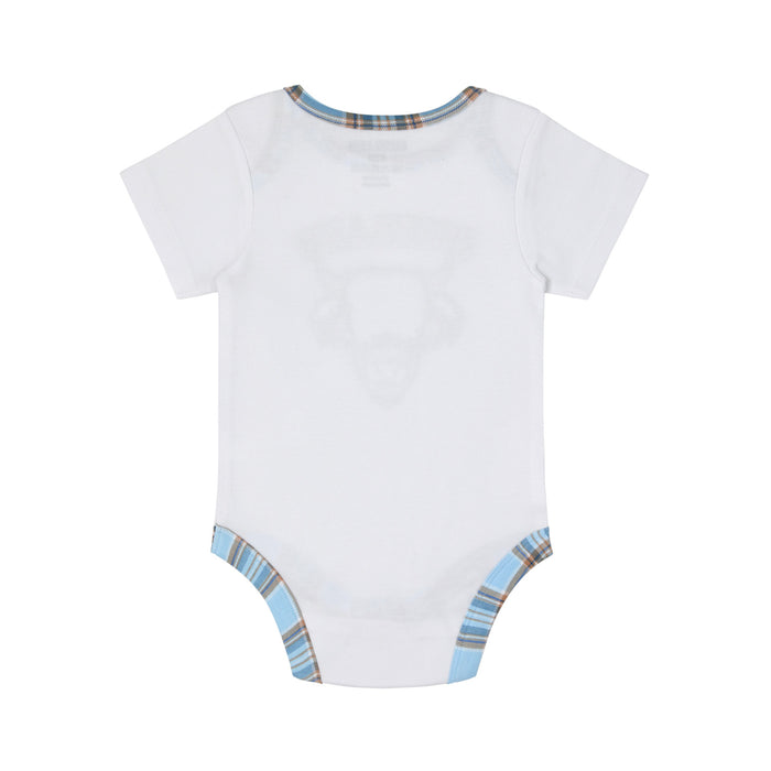 Scotland Cow Babygrow - Heritage Of Scotland - WHITE/BLUE TARTAN TRIM