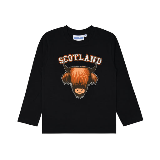 Scotland Cow Kids Long Sleeve T-Shirt - Heritage Of Scotland - BLACK