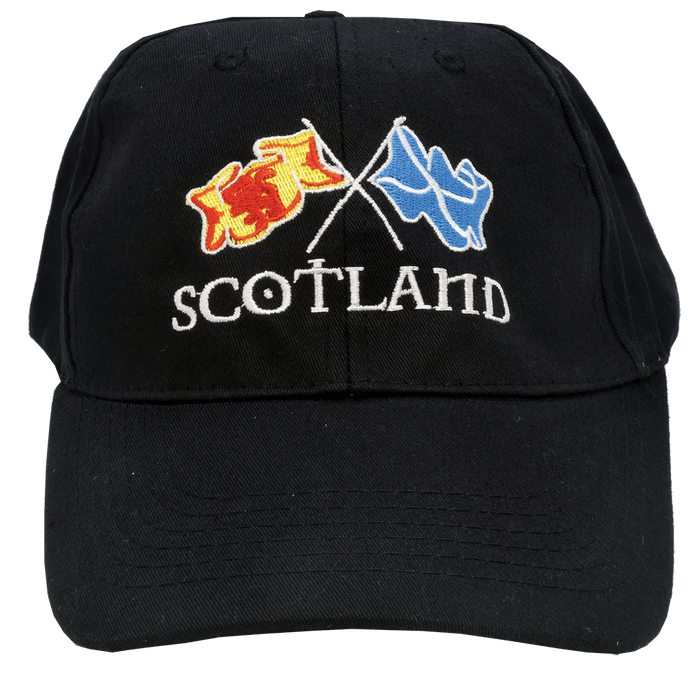 Scotland Cross Flags Baseball Cap – Navy Adult Cap with Embroidered Detail - Heritage Of Scotland - Black