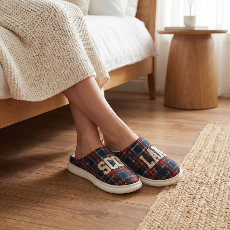 Scotland Tartan Cosy Slippers with Fleece Lining - Stewart Royal - Heritage Of Scotland - STEWART NAVY / M