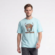 Scotland Unisex Rainbow Highland Cow Graphic T-Shirt – Aqua - Heritage Of Scotland - XS