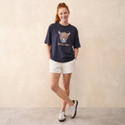 Scotland Unisex Rainbow Highland Cow Graphic T-Shirt – Navy - Heritage Of Scotland - XS