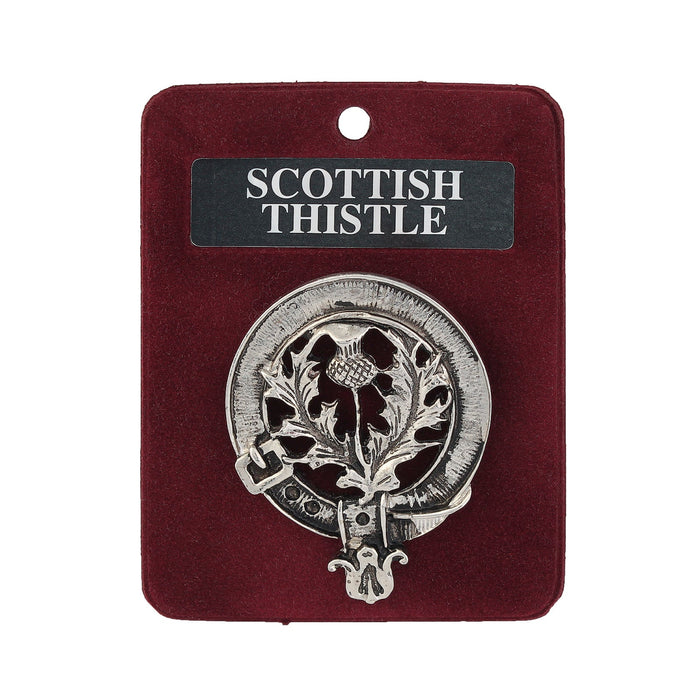 Scots Thistle Clan Badge, Kilt Pin, Lapel Pin, Cufflinks, Keyring/Key Fob & Gift Set — Fine Pewter by Art Pewter — Made in Scotland (Shiny Finish) - Heritage Of Scotland - Badge