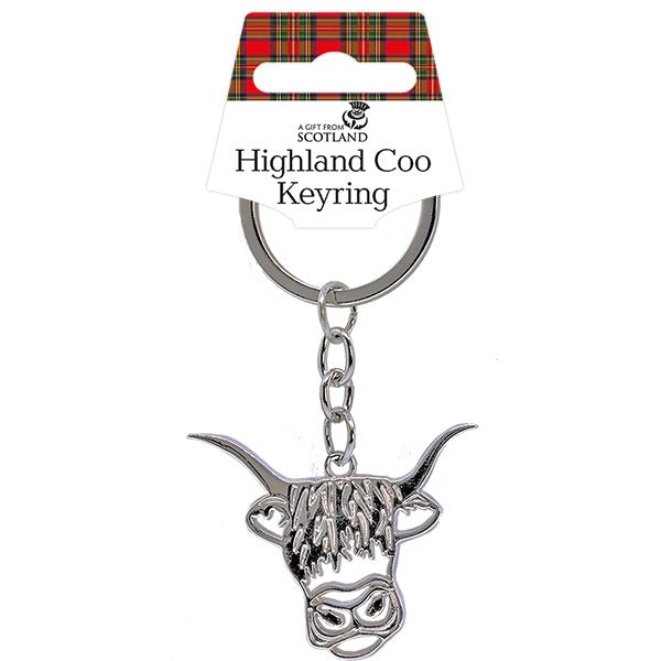 Scottish Keyrings – Metal & Charm Keyrings with Puffin, Coo, Nessie & More - Heritage Of Scotland - Highland Coo head
