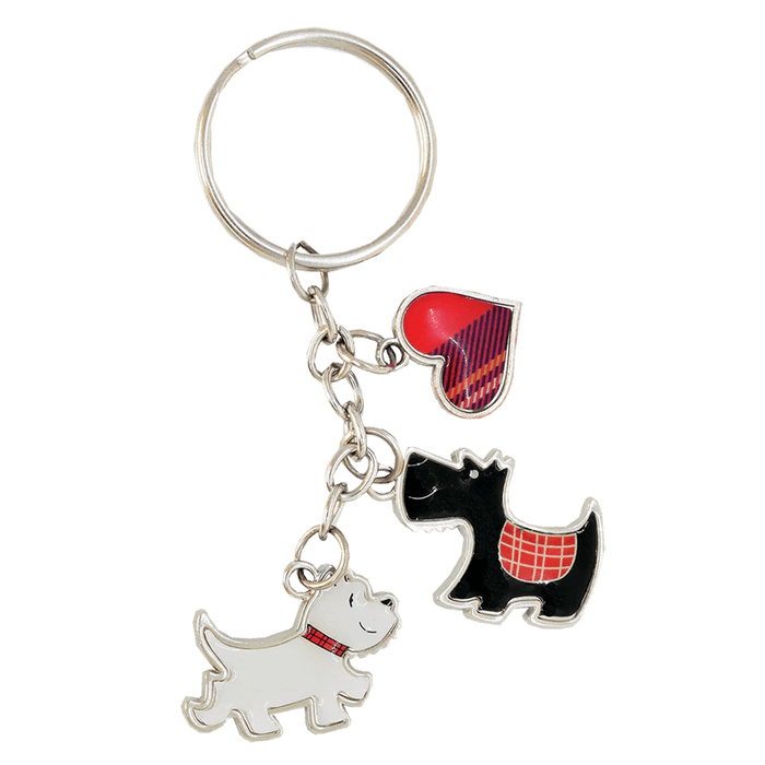 Scottish Keyrings – Metal & Charm Keyrings with Puffin, Coo, Nessie & More - Heritage Of Scotland - Scottie + Westie Charm