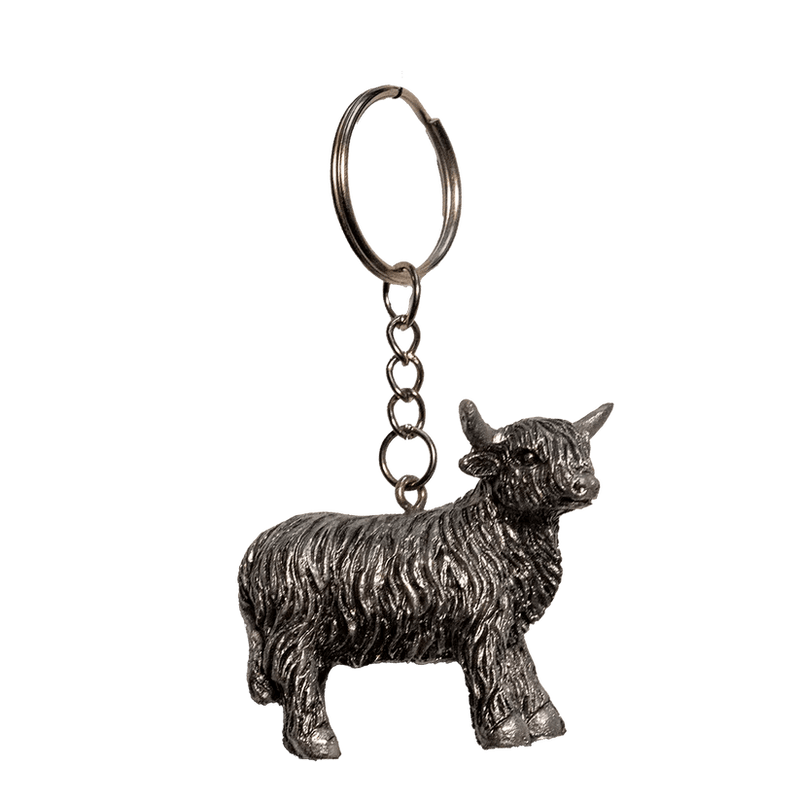 Scottish Keyrings – Metal & Charm Keyrings with Puffin, Coo, Nessie & More - Heritage Of Scotland - Silver Highland Coo