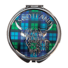 Scottish Tartan Compact Mirror – Westie & Highland Coo Travel Mirror - Heritage Of Scotland - Green Tartan Highland Coo