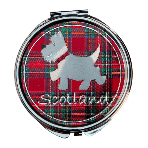 Scottish Tartan Compact Mirror – Westie & Highland Coo Travel Mirror - Heritage Of Scotland - Red Tartan Westie
