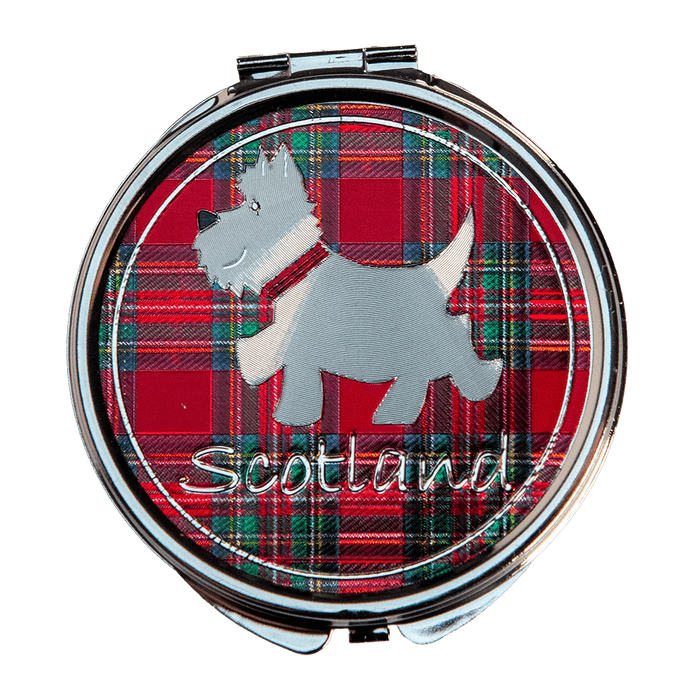 Scottish Tartan Compact Mirror – Westie & Highland Coo Travel Mirror - Heritage Of Scotland - Red Tartan Westie