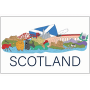 Scottish Tea Towels – 100% Cotton | Coo, Nessie, Stag, Map & More (45x70cm) - Heritage Of Scotland - Scotland Collage