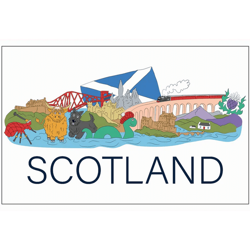 Scottish Tea Towels – 100% Cotton | Coo, Nessie, Stag, Map & More (45x70cm) - Heritage Of Scotland - Scotland Collage