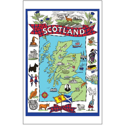 Scottish Tea Towels – 100% Cotton | Coo, Nessie, Stag, Map & More (45x70cm) - Heritage Of Scotland - Scotland Map