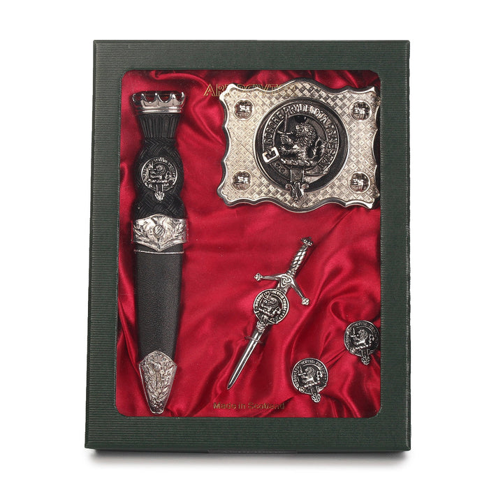 Shamrock Clan Badge, Kilt Pin, Lapel Pin, Cufflinks, Keyring/Key Fob & Gift Set — Fine Pewter by Art Pewter — Made in Scotland (Shiny Finish) - Heritage Of Scotland - Gift Set