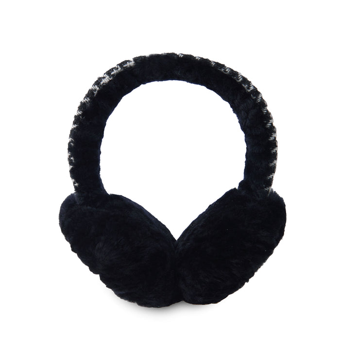 Sheepskin Earmuffs Black And White Dogtooth - Heritage Of Scotland - BLACK AND WHITE DOGTOOTH