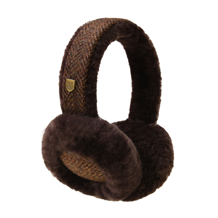 Sheepskin Earmuffs Coffee Herringbone - Heritage Of Scotland - COFFEE HERRINGBONE