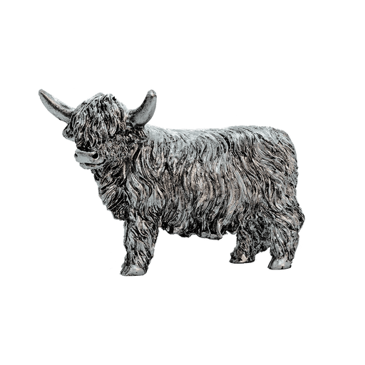 Silver Highland Coo Figurine – Metallic Polyresin Collectible (8 cm & 12 cm) - Heritage Of Scotland - 8 cm