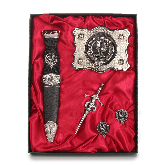 Sinclair Clan Badge, Kilt Pin, Lapel Pin, Cufflinks, Keyring/Key Fob & Gift Set — Fine Pewter by Art Pewter — Made in Scotland (Shiny Finish) - Heritage Of Scotland - Gift Set