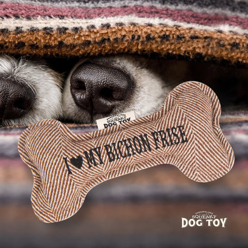 Squeaky Bone Dog Toy I Love My Bichon Frise - Heritage Of Scotland - I LOVE MY BICHON FRISE