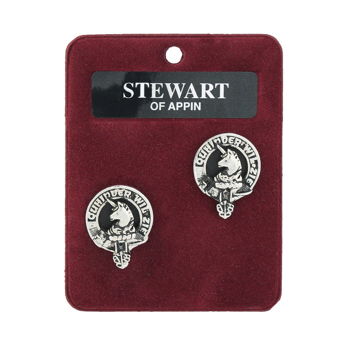 Stewart of Appin Clan Badge, Kilt Pin, Lapel Pin, Cufflinks, Keyring/Key Fob & Gift Set — Fine Pewter by Art Pewter — Made in Scotland (Shiny Finish) - Heritage Of Scotland - Cufflinks