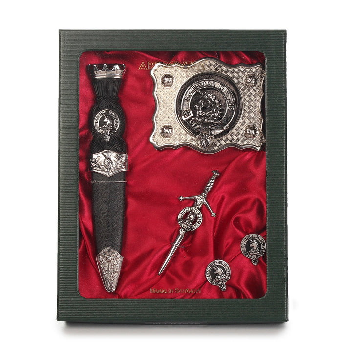 Stewart of Appin Clan Badge, Kilt Pin, Lapel Pin, Cufflinks, Keyring/Key Fob & Gift Set — Fine Pewter by Art Pewter — Made in Scotland (Shiny Finish) - Heritage Of Scotland - Gift Set