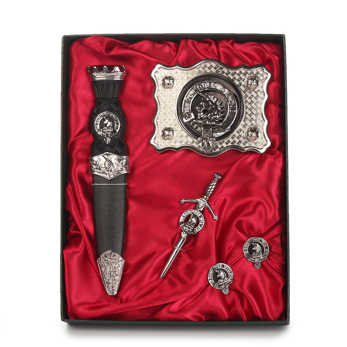 Stewart of Appin Clan Badge, Kilt Pin, Lapel Pin, Cufflinks, Keyring/Key Fob & Gift Set — Fine Pewter by Art Pewter — Made in Scotland (Shiny Finish) - Heritage Of Scotland - Gift Set
