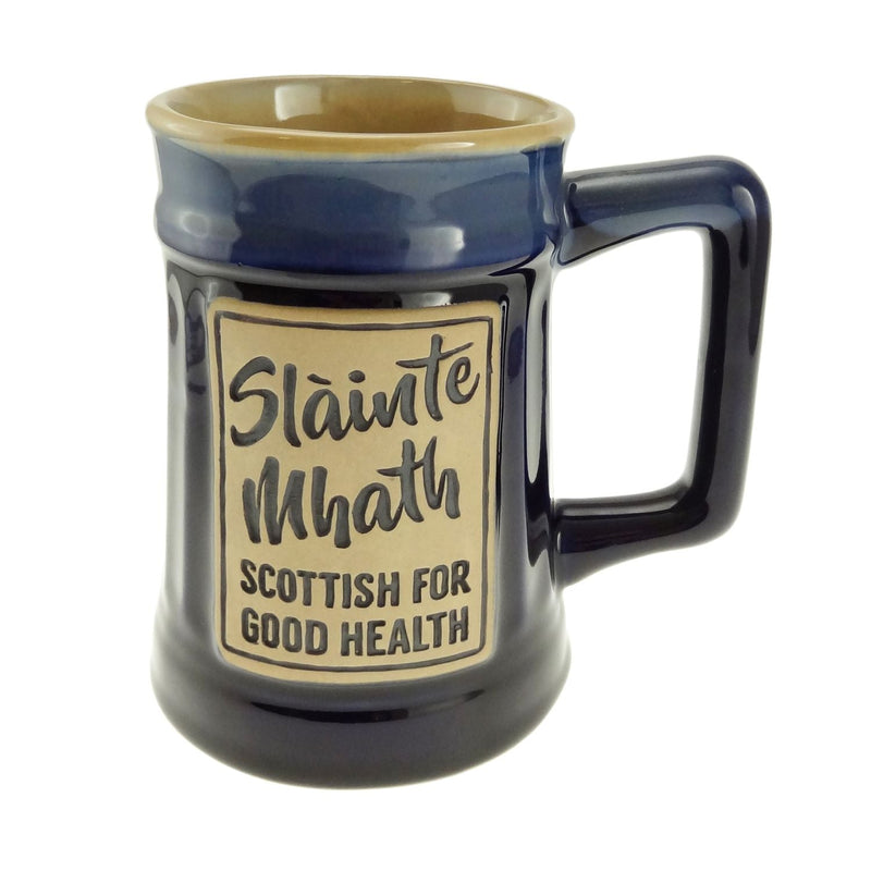 Stoneware Beer Mug with Scottish Cheers – Slàinte Mhath - Heritage Of Scotland - Blue