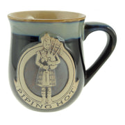 Stoneware Mug with Piper Design and Piping Hot Caption – Scottish Gift - Heritage Of Scotland - Black