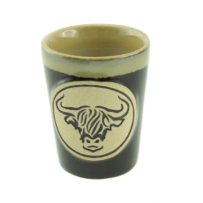 Stoneware Shot Cup Highland Cow Design – Fun Scottish Drinkware - Heritage Of Scotland - Black