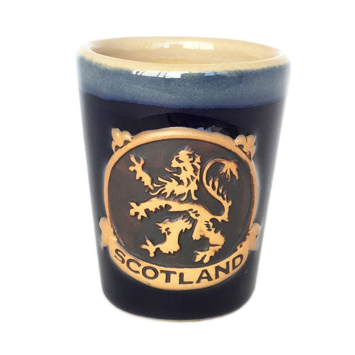 Stoneware Shot Cup with Lion Rampant and Scotland Banner – Scottish Gift - Heritage Of Scotland - Blue