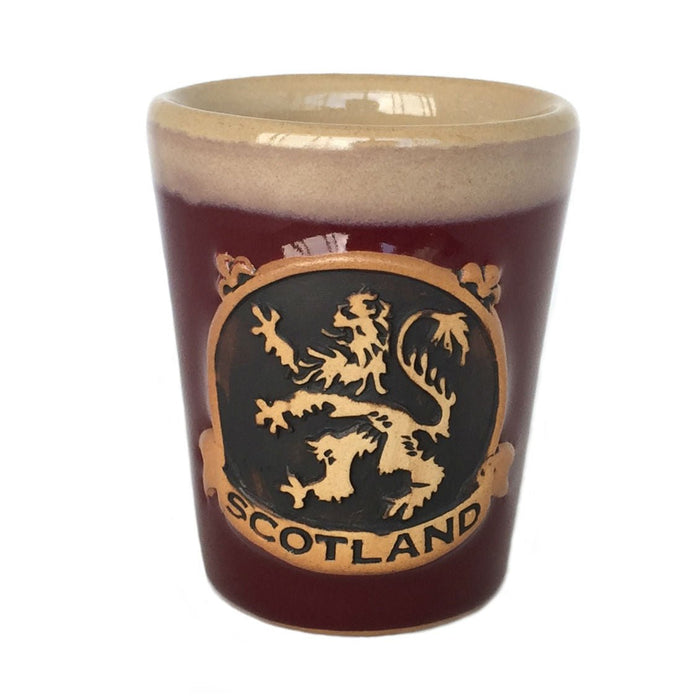 Stoneware Shot Cup with Lion Rampant and Scotland Banner – Scottish Gift - Heritage Of Scotland - Red