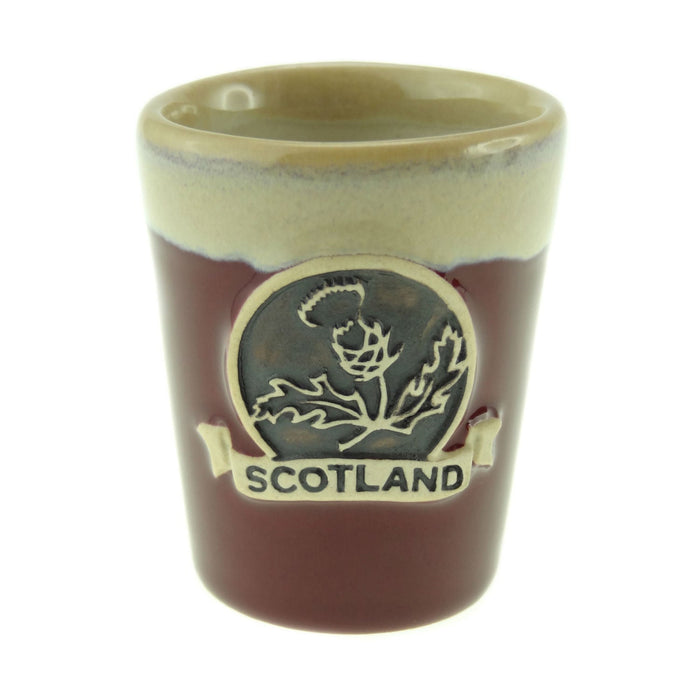 Stoneware Shot Cup with Thistle and Scotland Banner – Scottish Gift - Heritage Of Scotland - Red